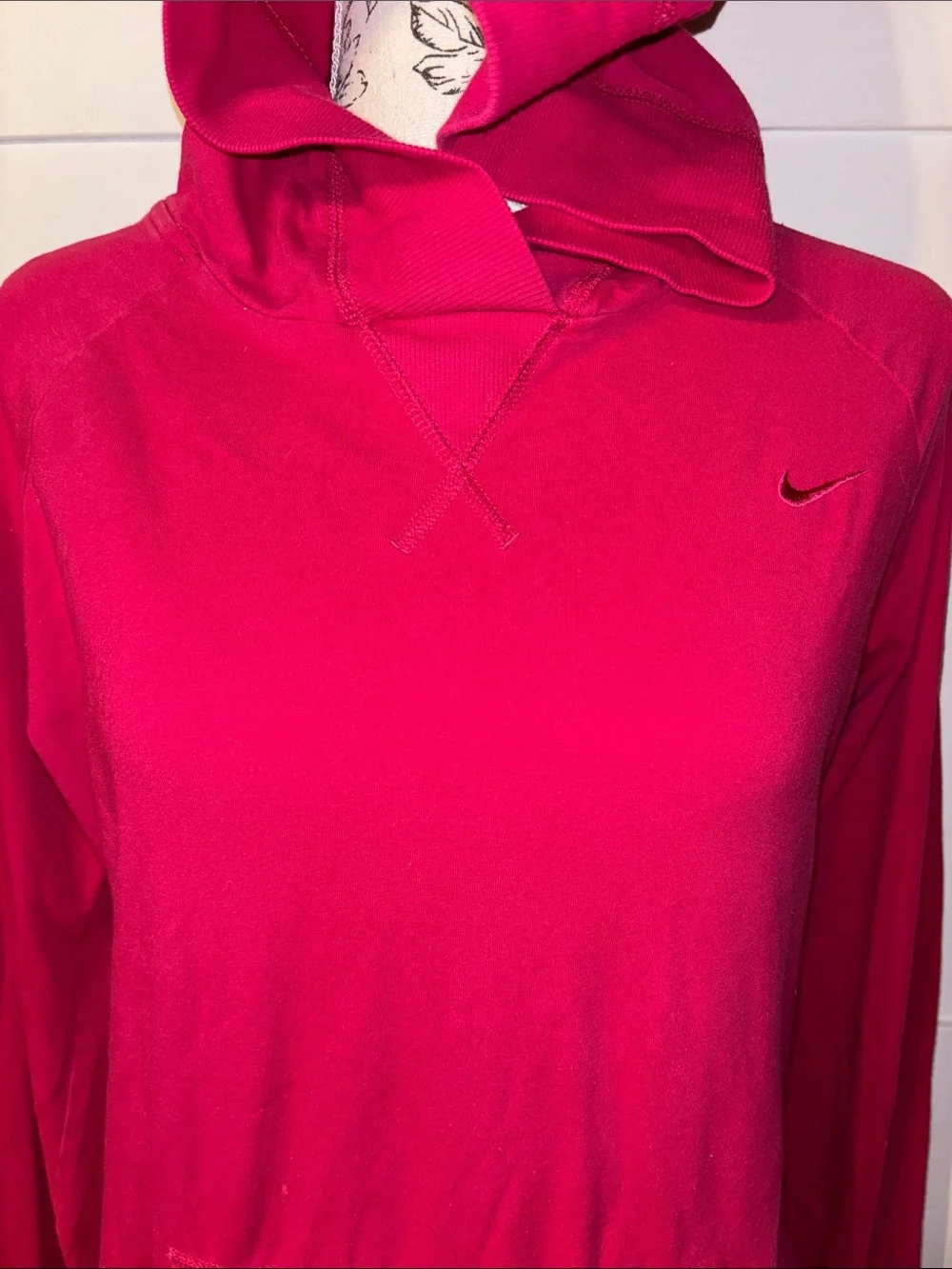 Nike Hooded Long Sleeve Pink T-shirt Swoosh Logo Tee Large L